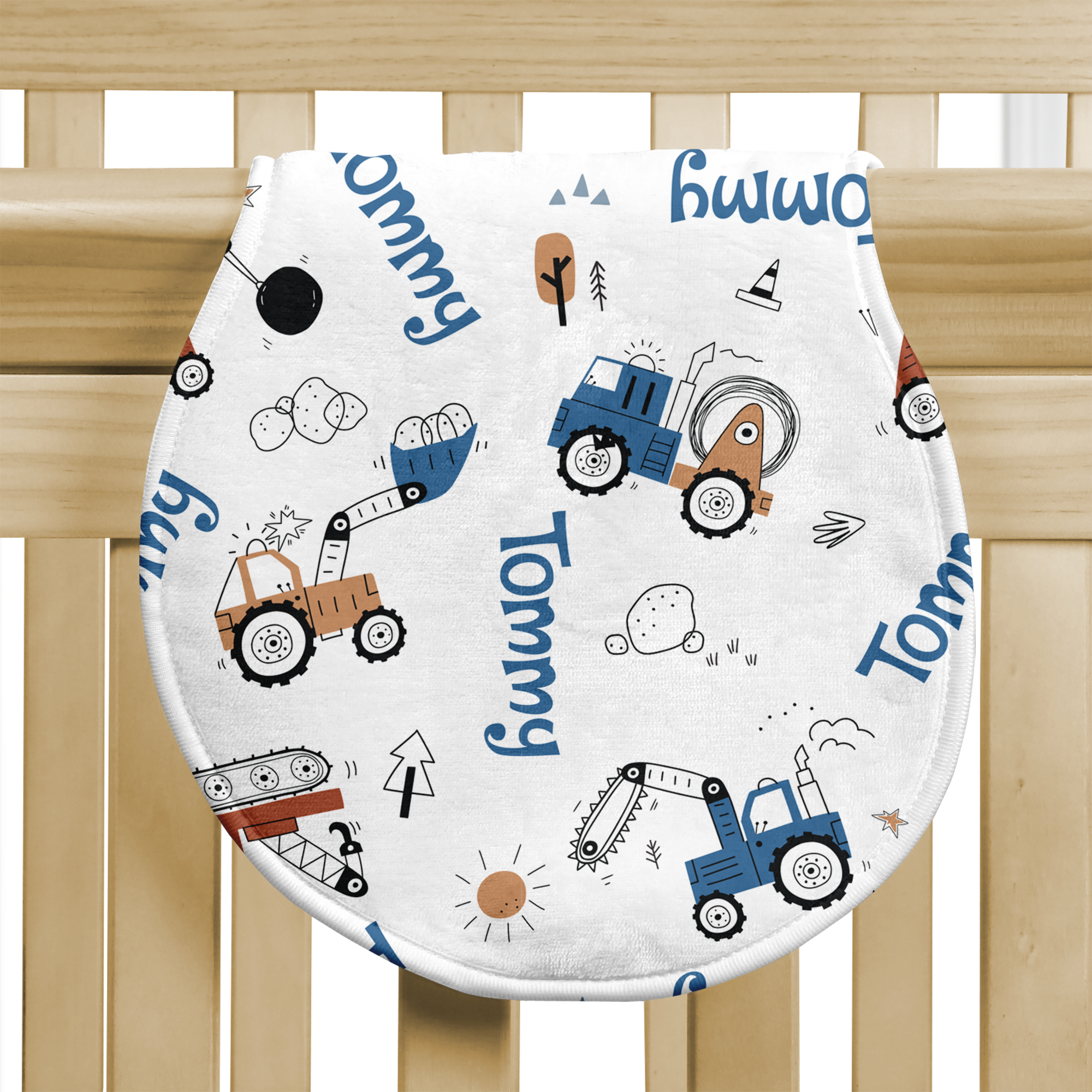 Personalized Bib and Burp Cloth Set in Construction Vehicle