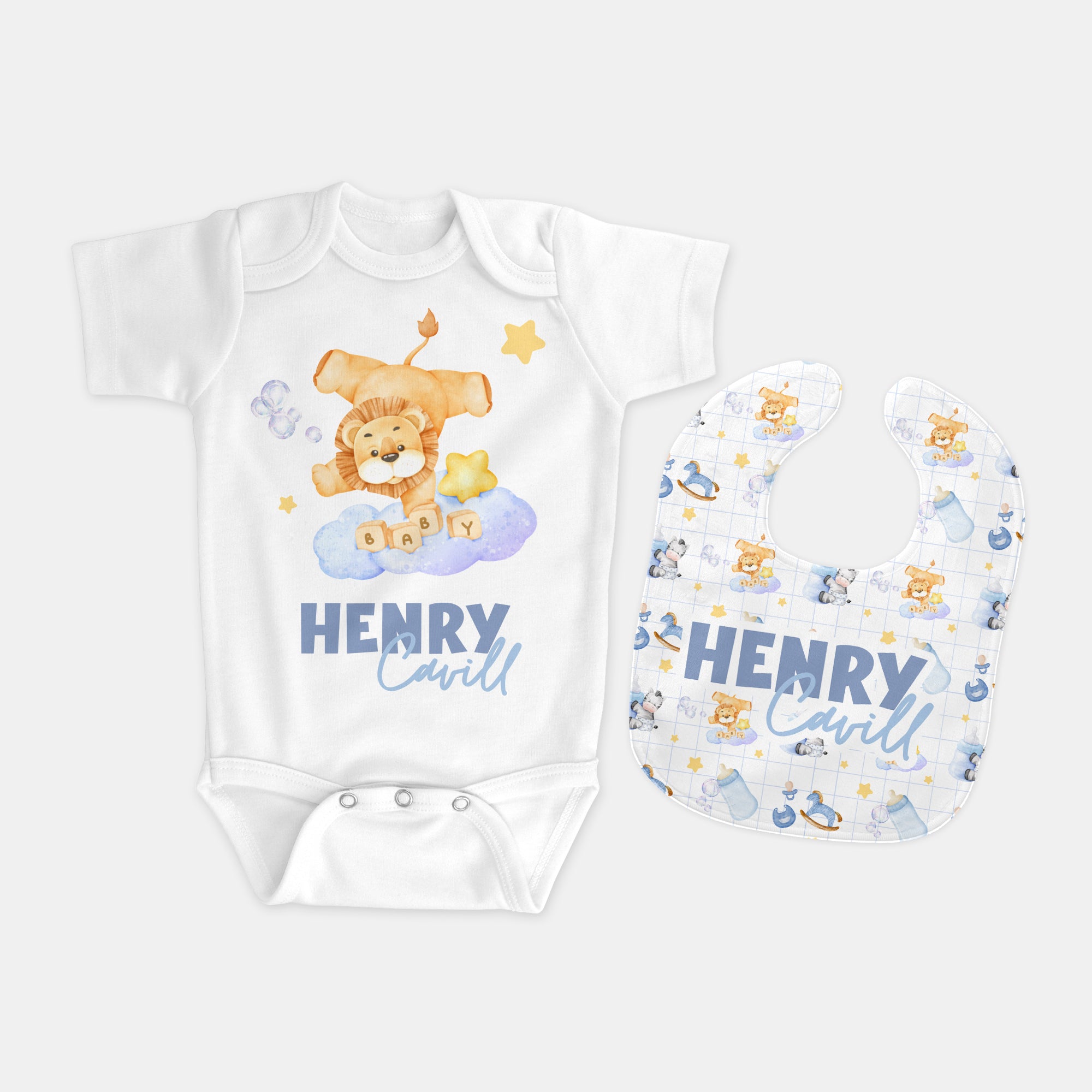 Personalized Bib and Burp Cloth Set in Blue Milk Drunk