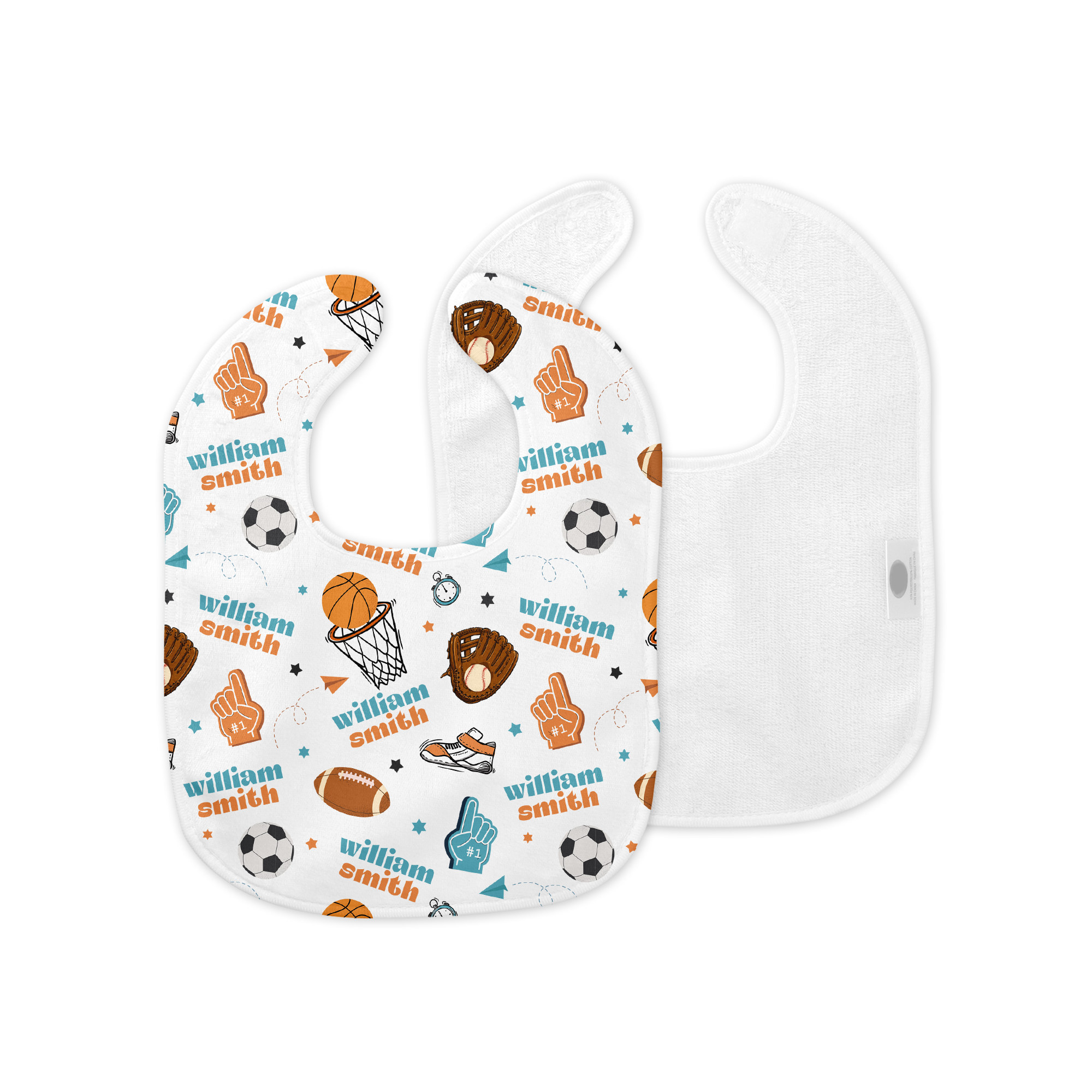 Personalized Bib and Burp Cloth Set in Half Time
