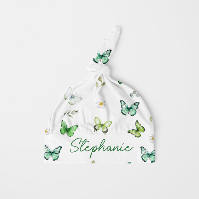Personalized Knotted Hat in Green Butterfly