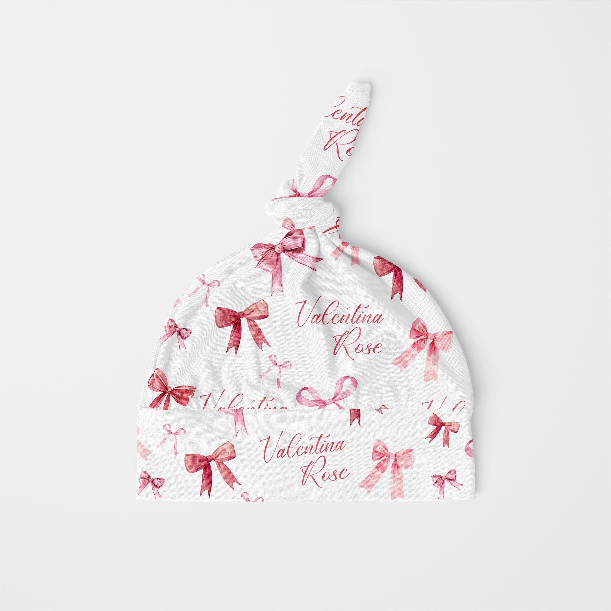 Personalized Knotted Hat in White Coquette Bow