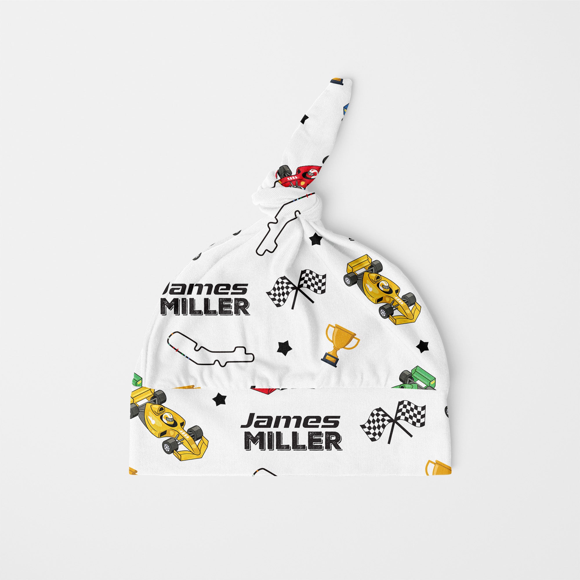 Personalized Knotted Hat in Pit Crew