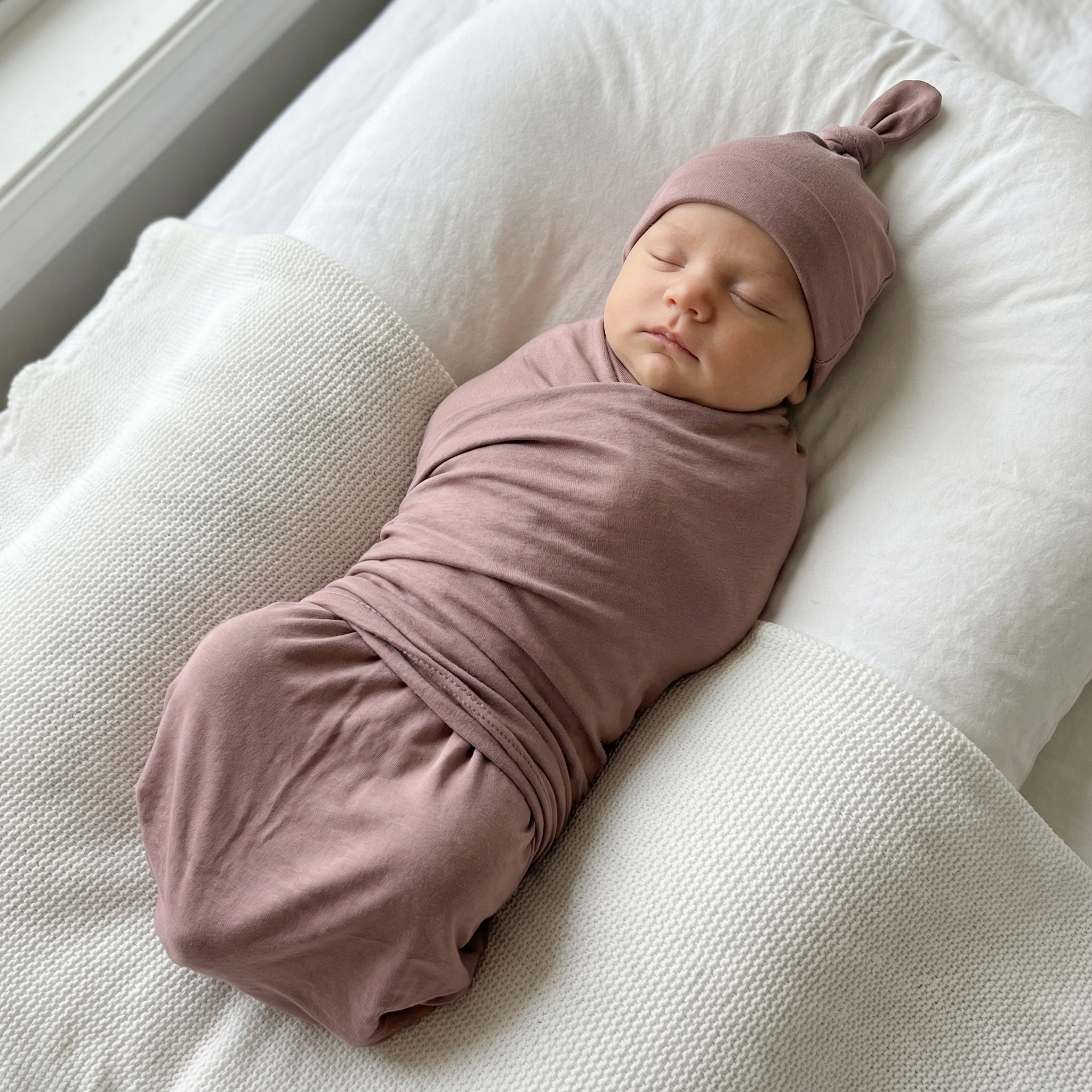 Swaddle with Hat Set in Blush Clay