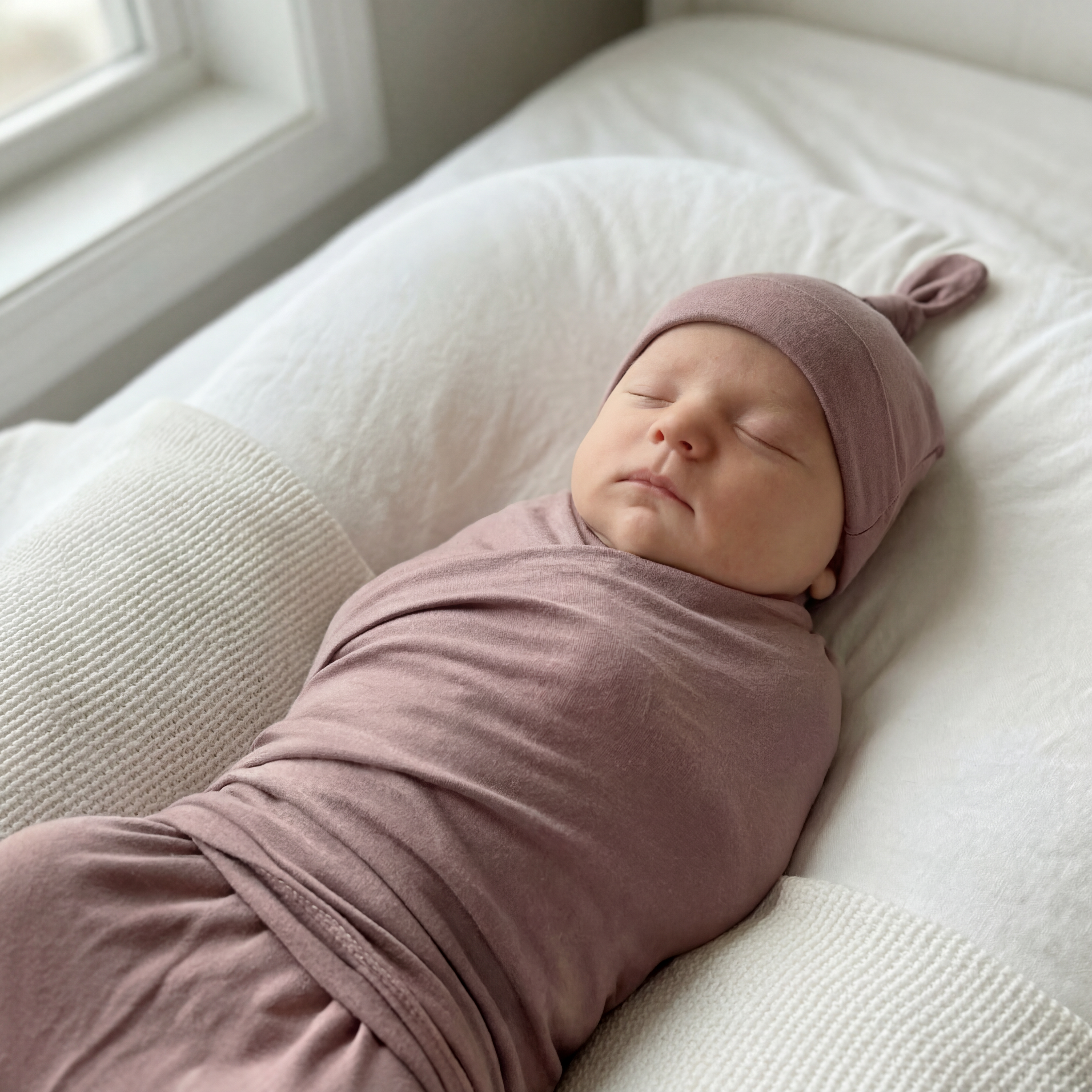 Swaddle with Hat Set in Blush Clay
