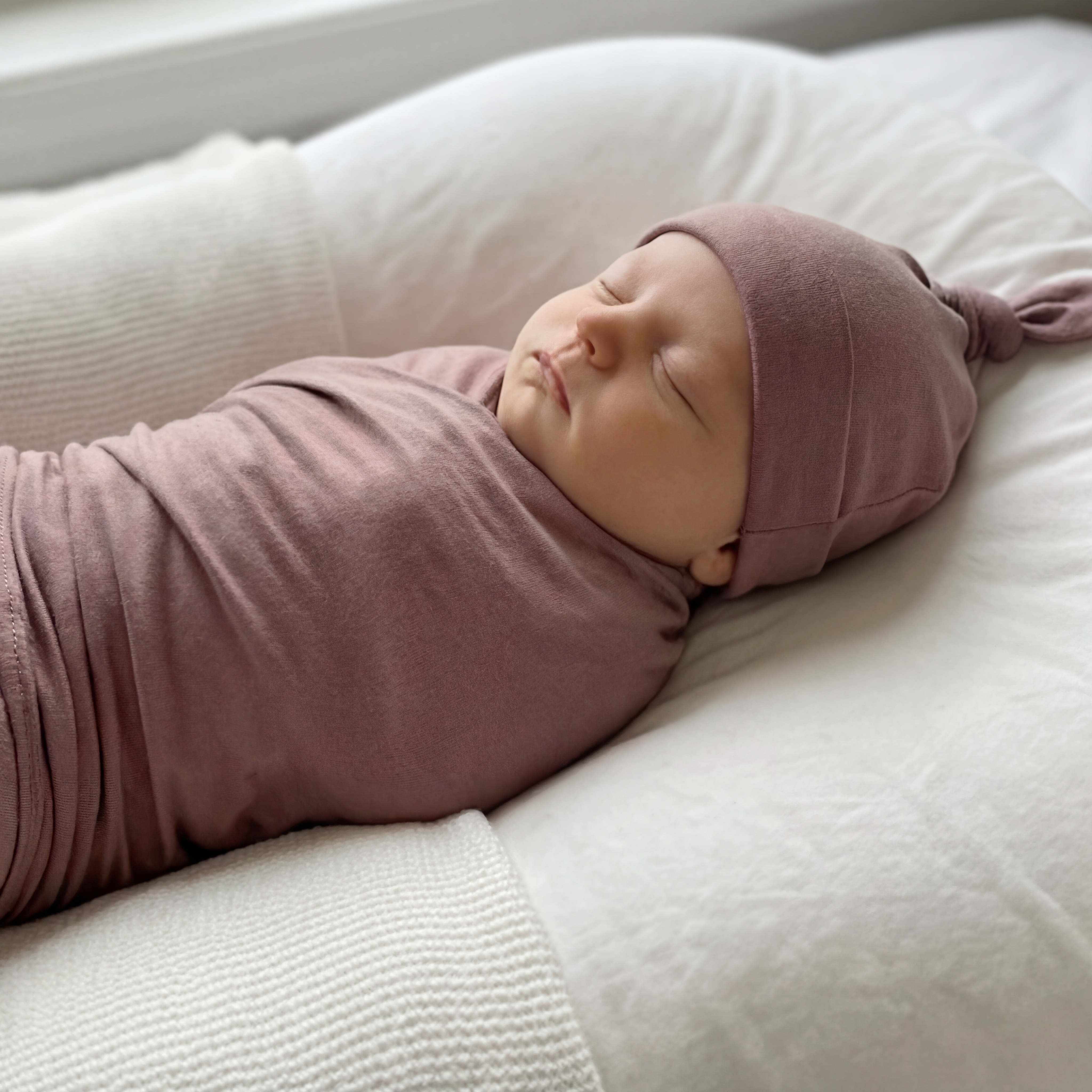 Swaddle with Hat Set in Blush Clay