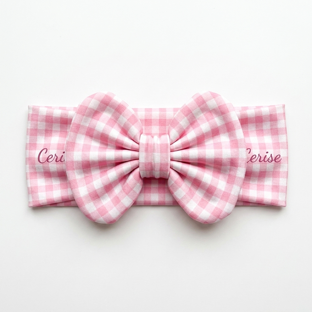 Personalized Bow Headband in Cherry Blossom Gingham