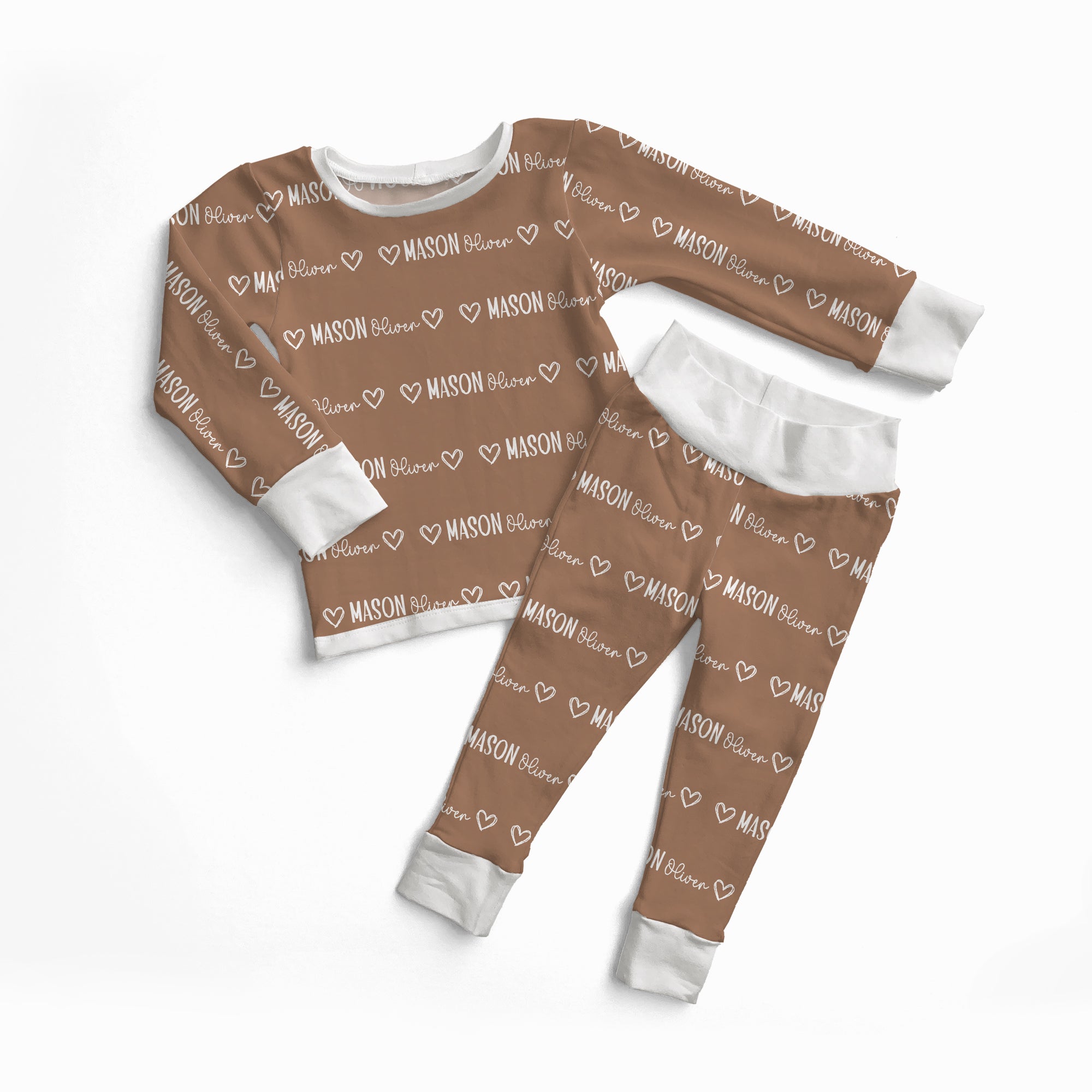 Personalized Pajama Set Mono Name in Camel