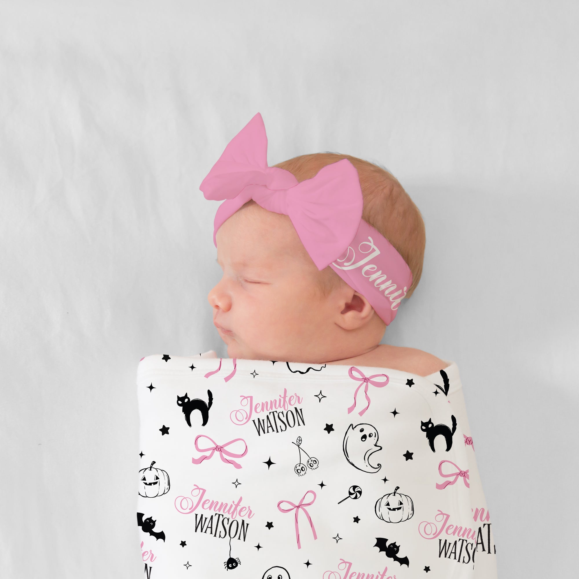 Personalized Bow Headband in Boo Pink