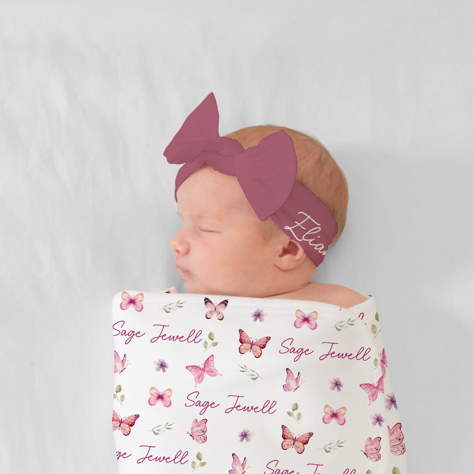 Personalized Bow Headband in Mauve Pink