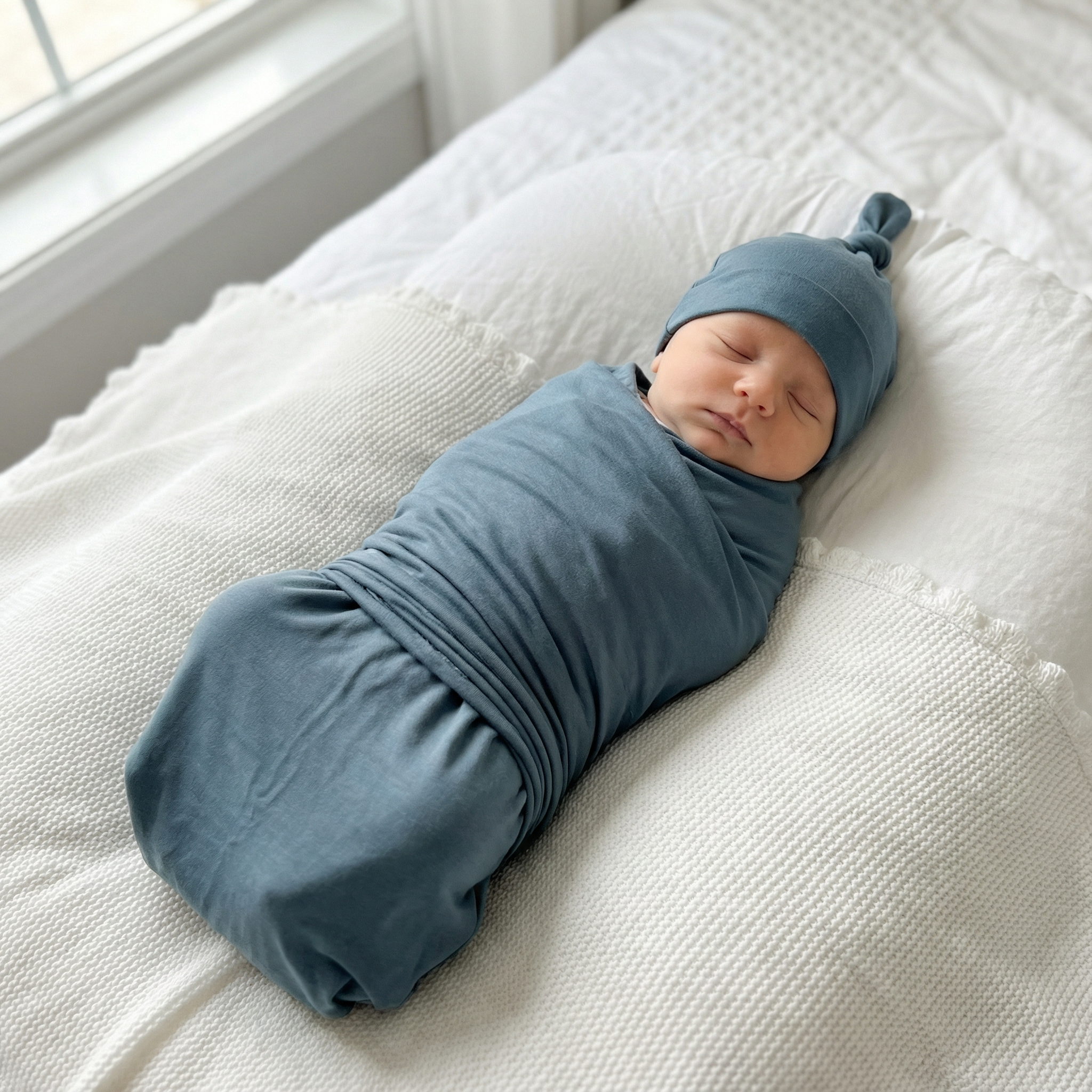 Swaddle with Hat Set in Dusty Blue