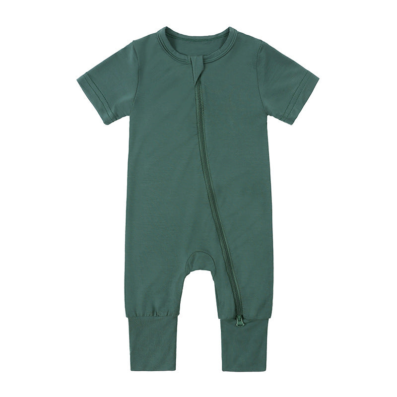 Short Sleeves Zip Romper in Evergreen