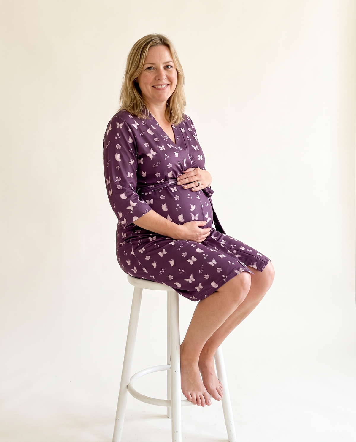 Maternity Robe in Plum Butterfly