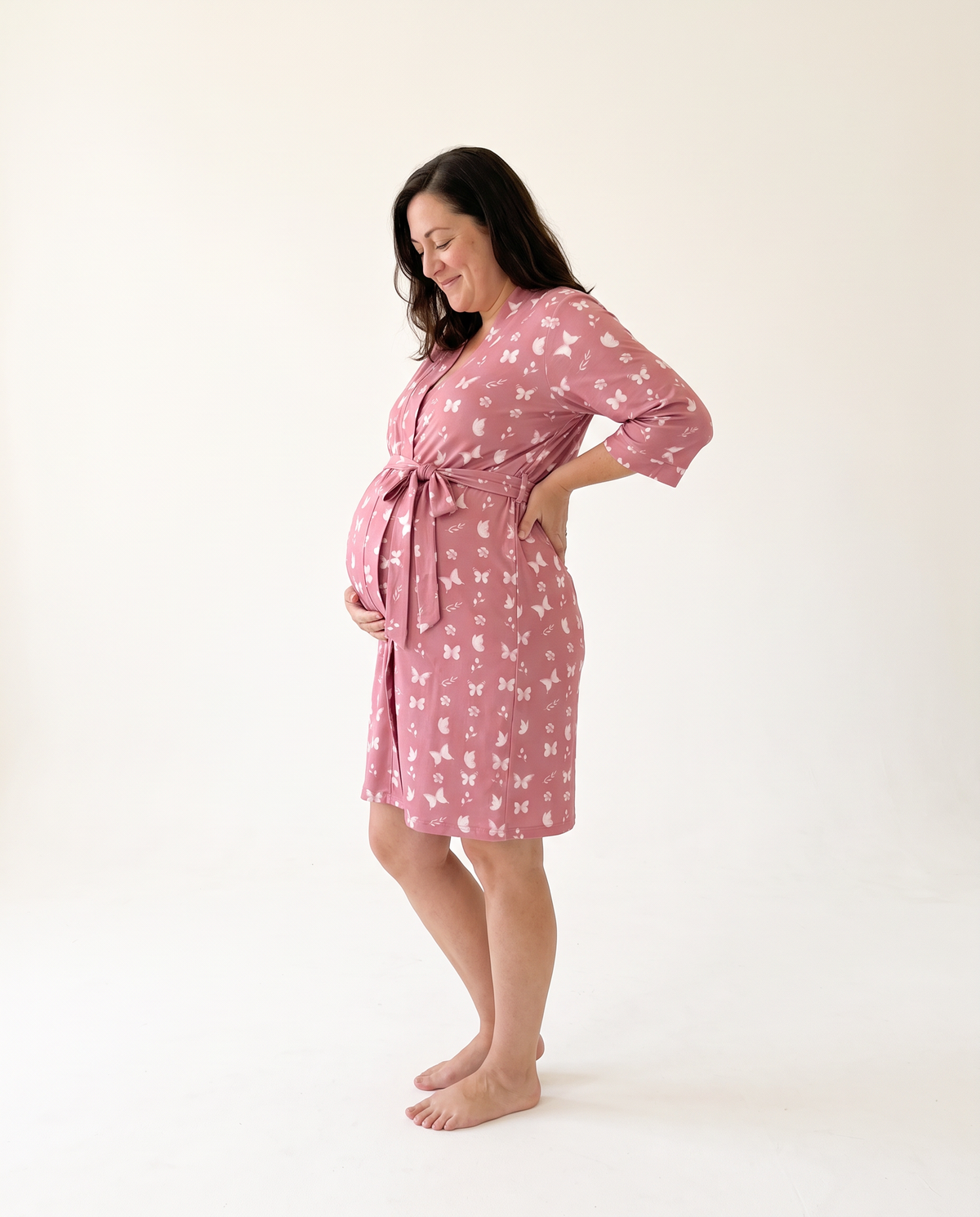 Maternity Robe in Rosewood Butterfly
