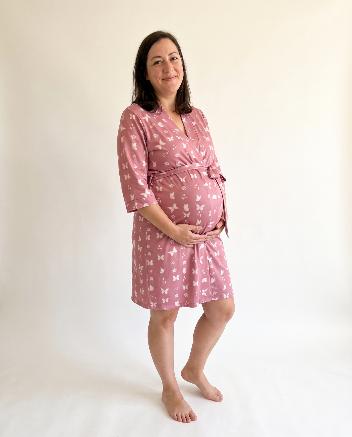 Maternity Robe in Rosewood Butterfly