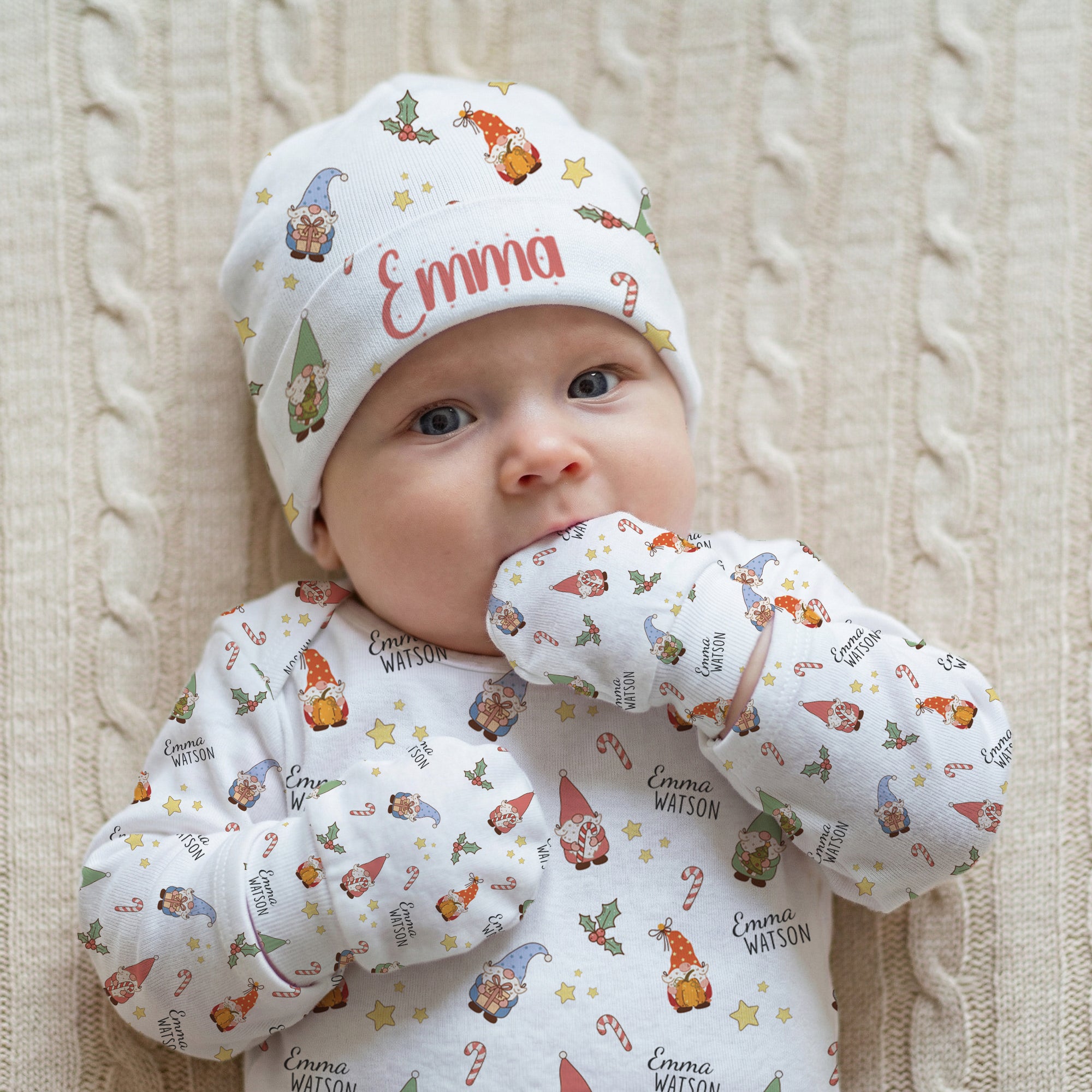 Personalized Mittens in Christmas Gnomes