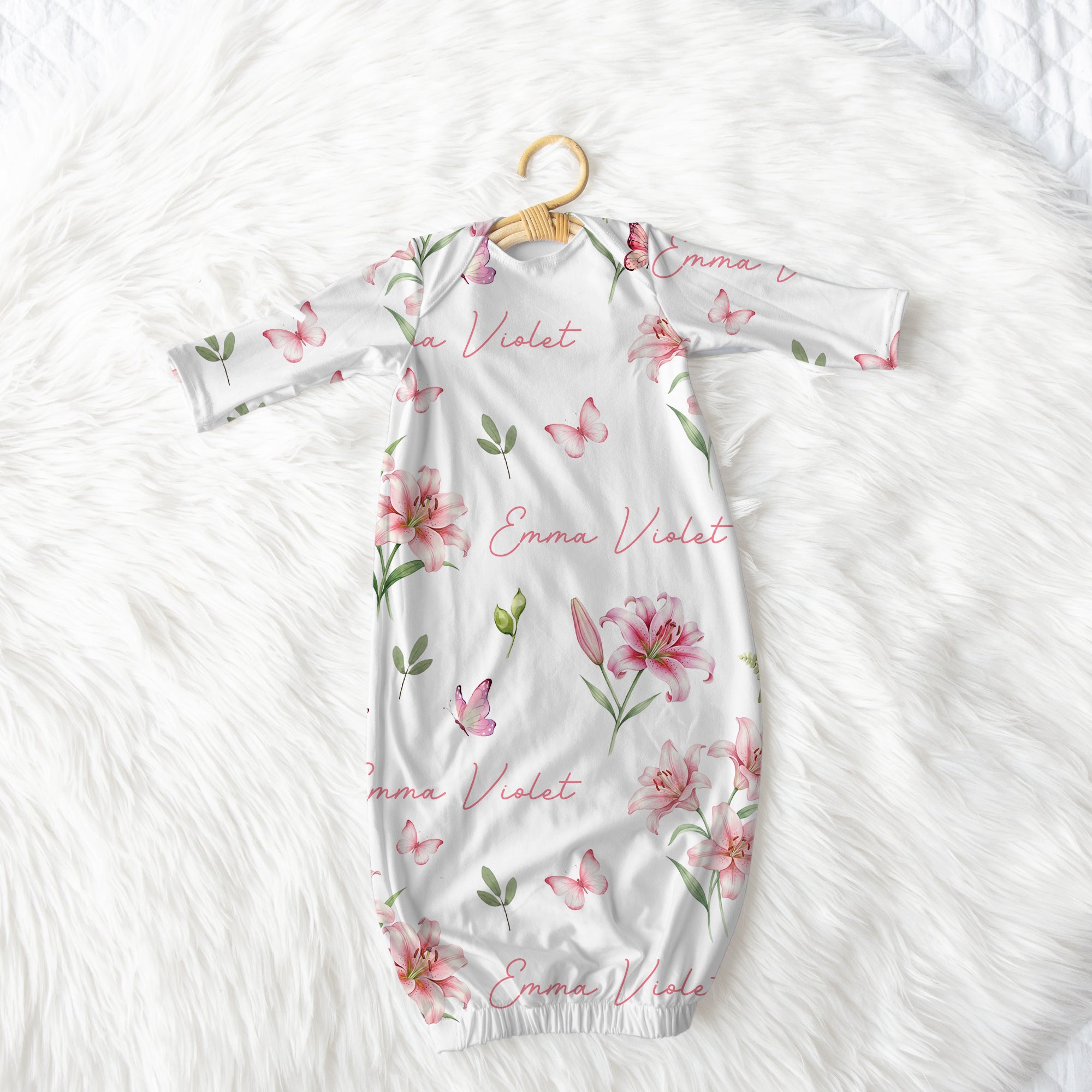 Personalized Sleep Gown in Pink Lilys