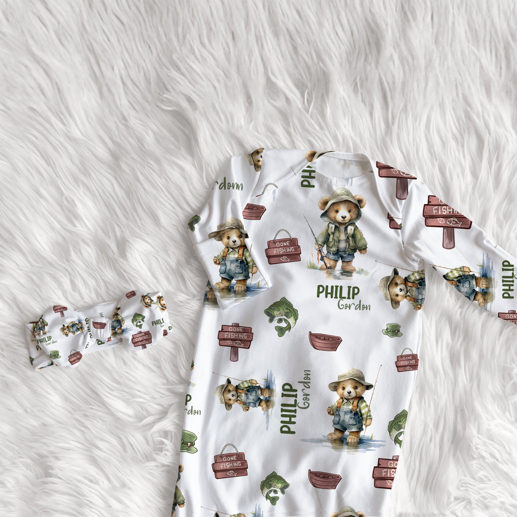 Personalized Sleep Gown in Bear Fishing