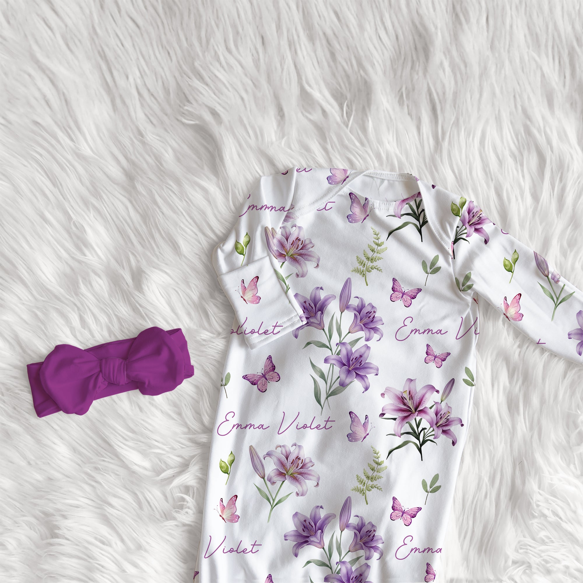 Personalized Sleep Gown in Purple Lilys