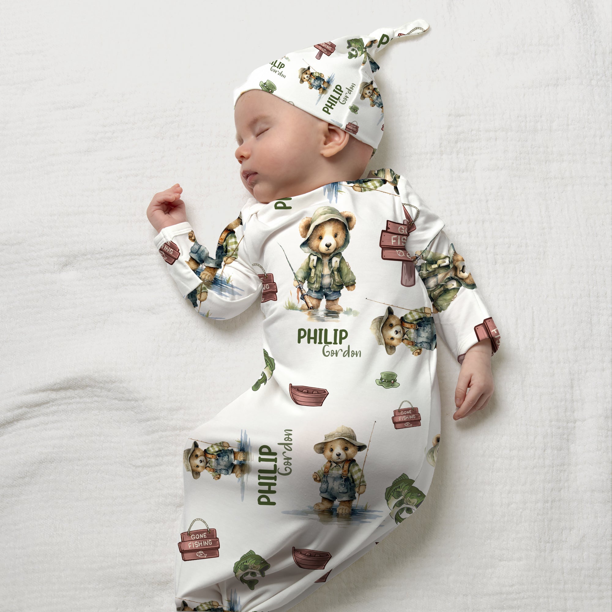Personalized Sleep Gown in Bear Fishing