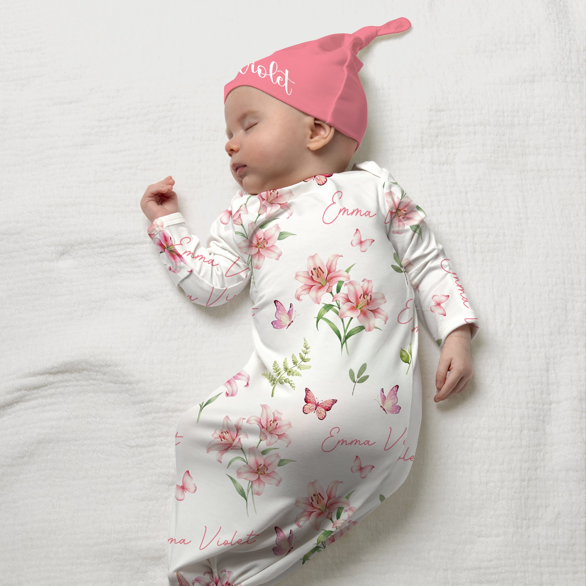 Personalized Sleep Gown in Pink Lilys