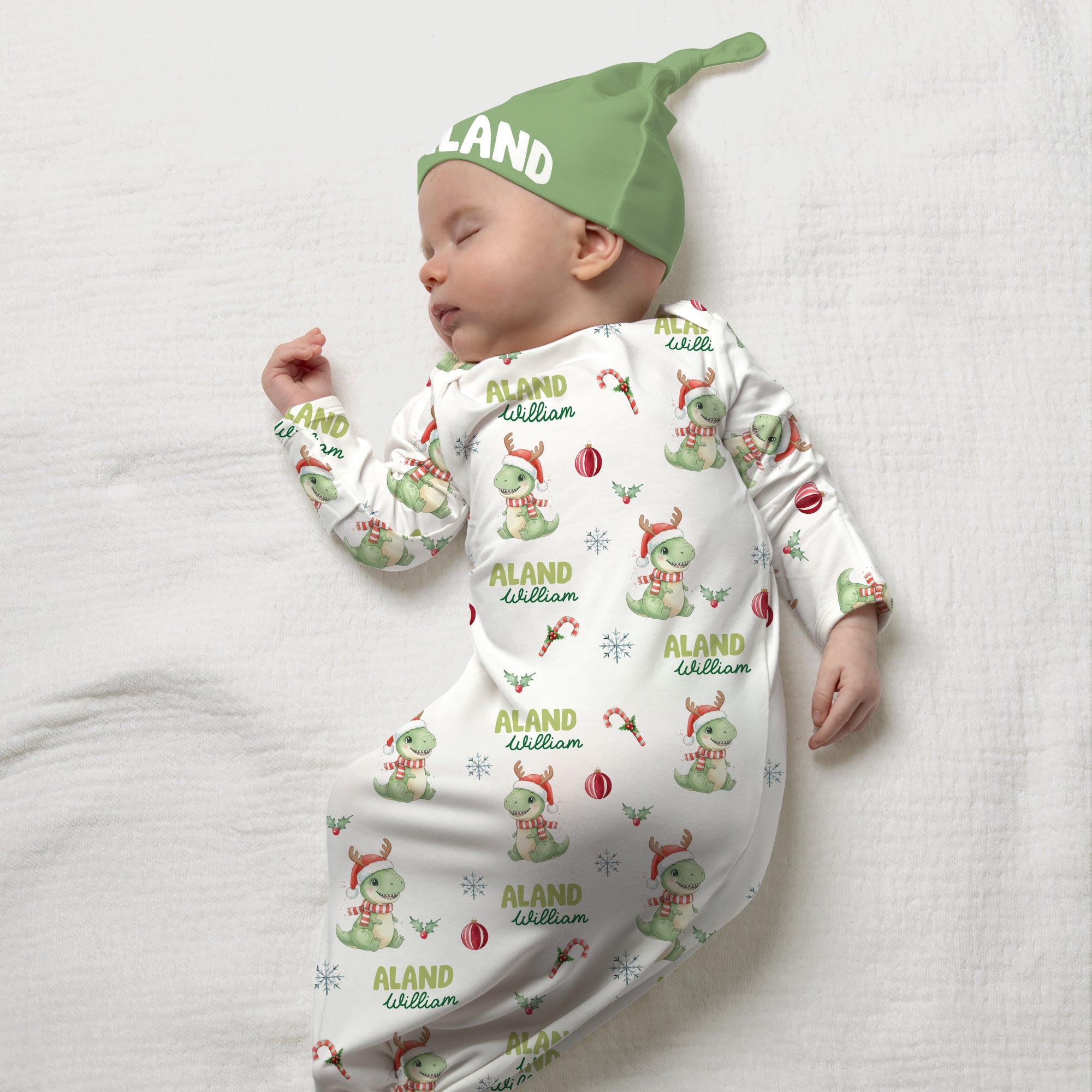 Dinosaur's Christmas Personalized Newborn Sleep Gown