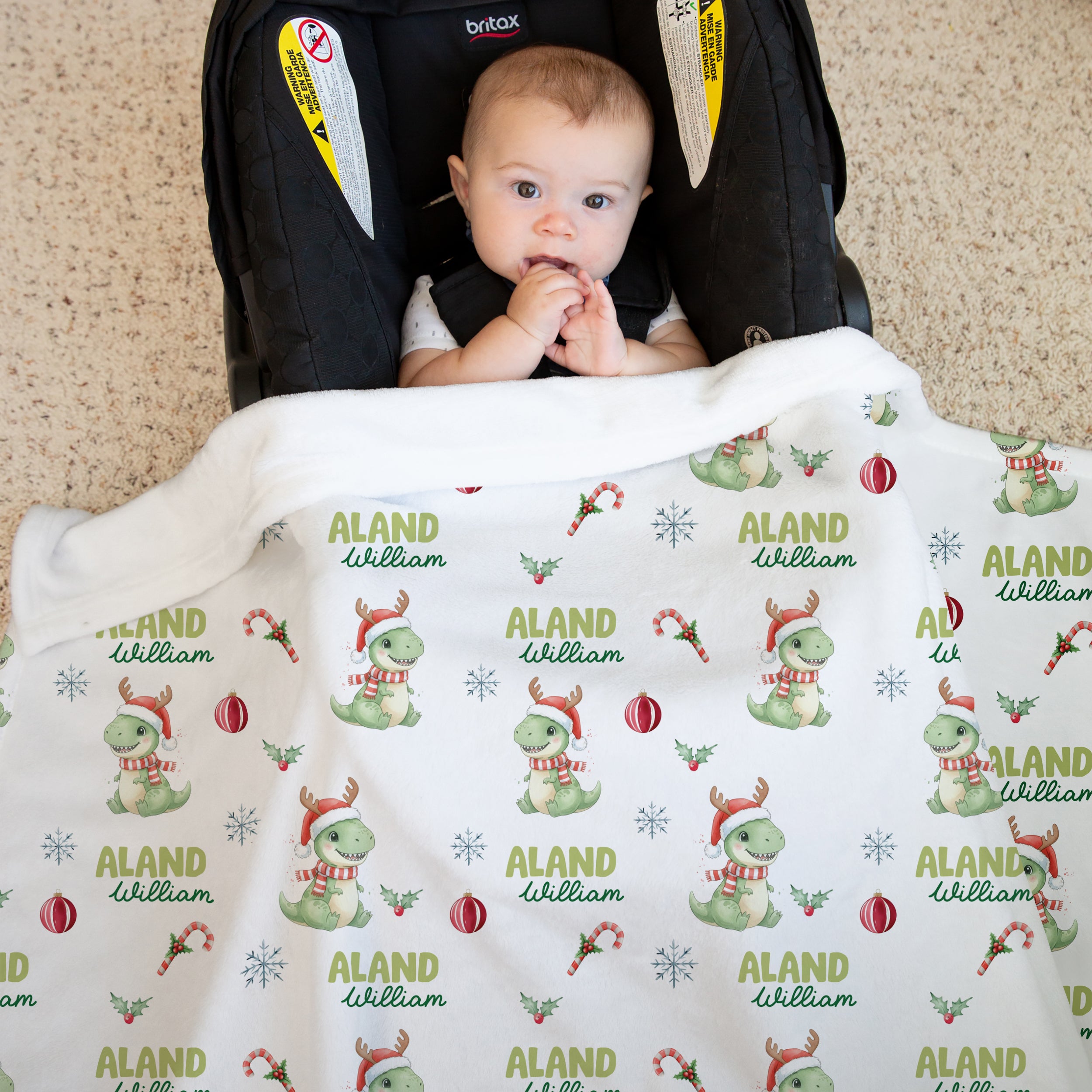 Dinosaur's Christmas Personalized Kids Minky Blanket