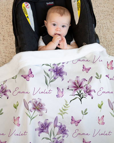 Personalized Blanket in Purple Lilys