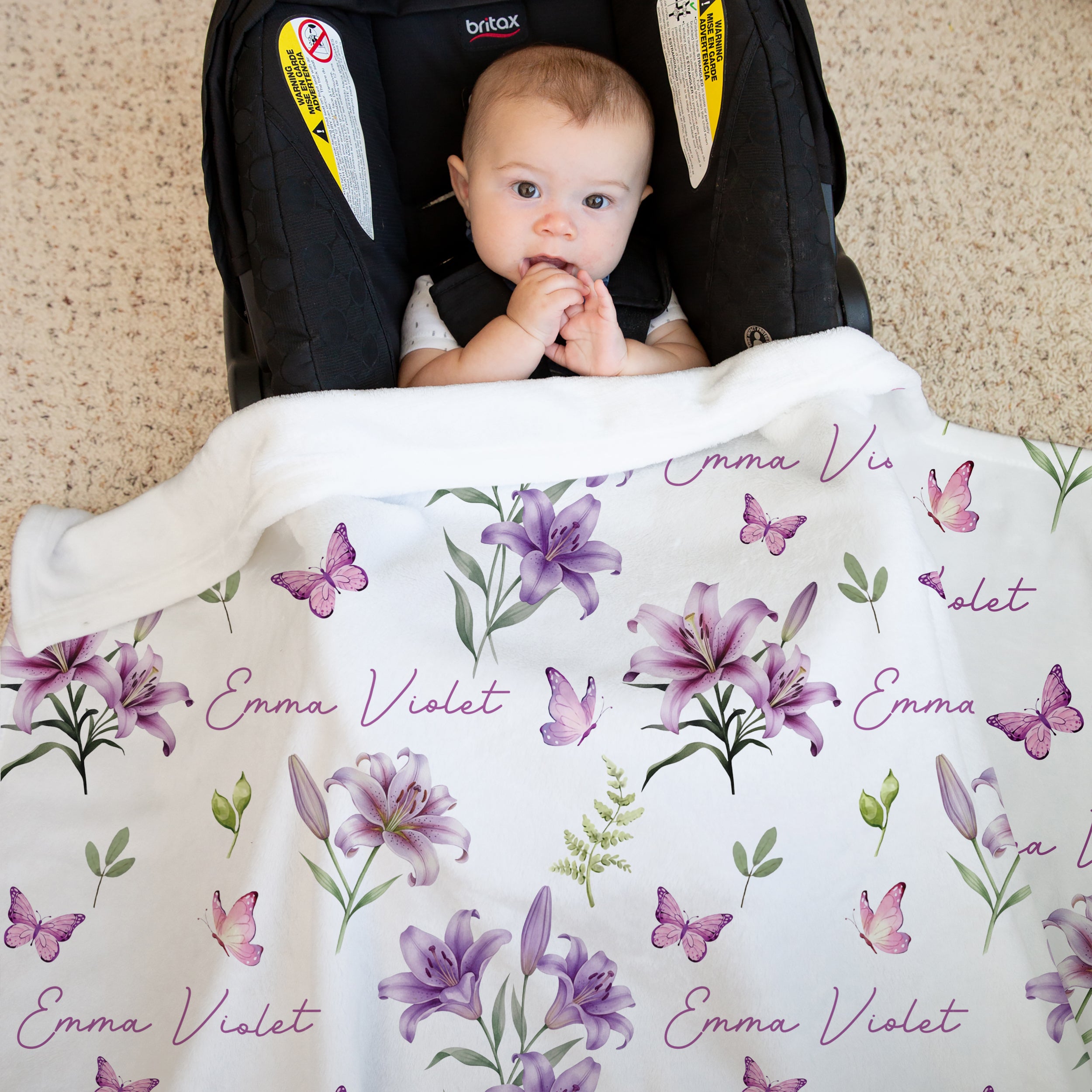 Personalized Blanket in Purple Lilys
