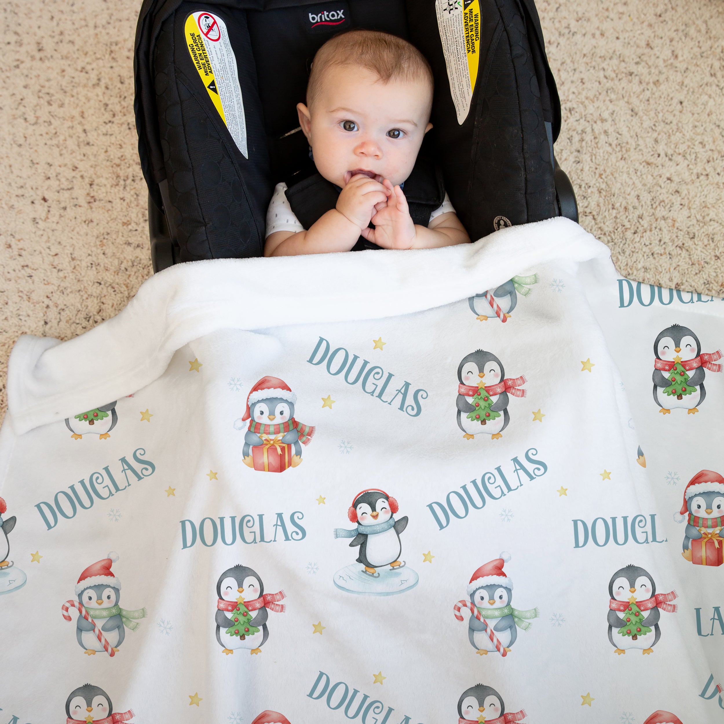 Personalized Blanket in Snow Penguin