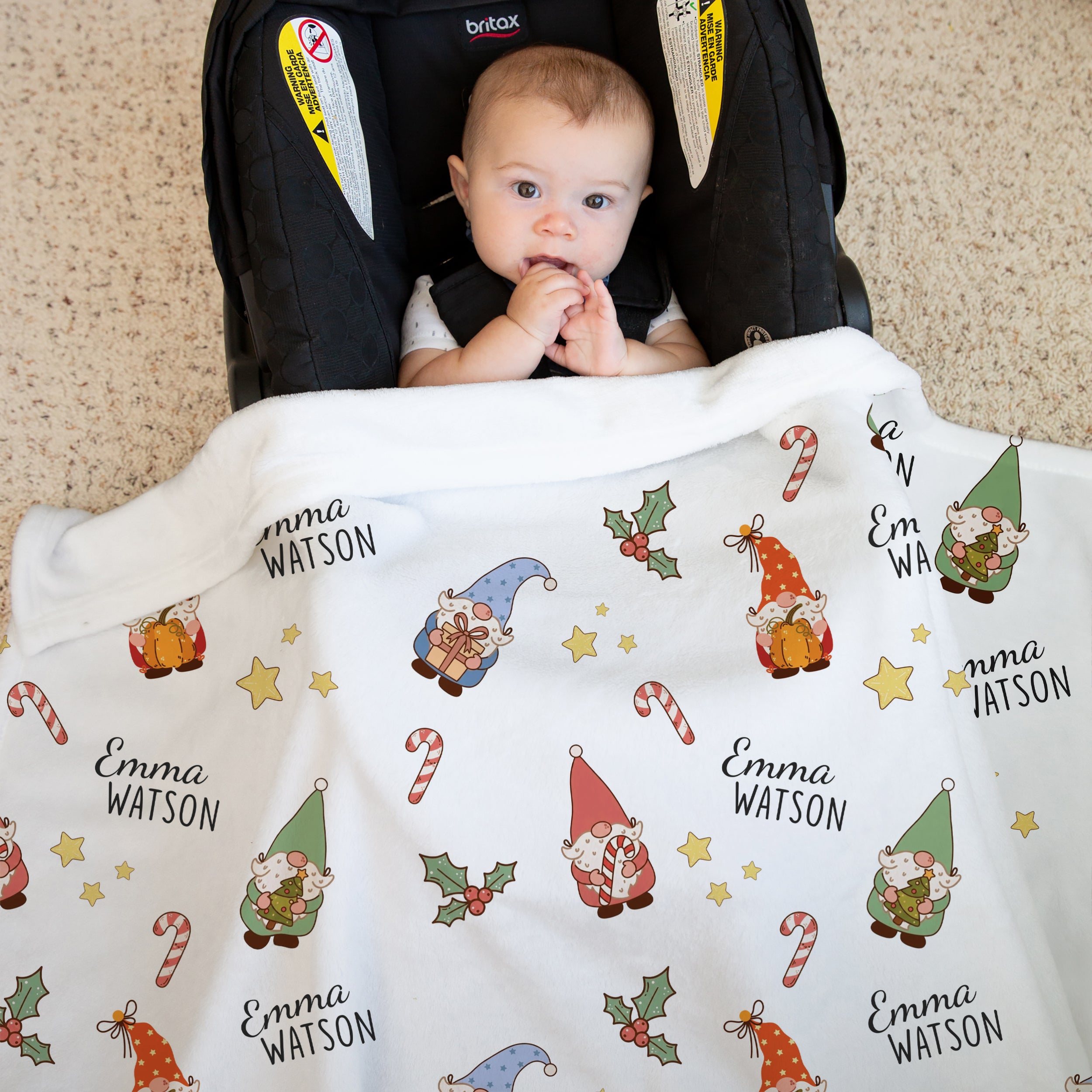 Personalized Blanket in Christmas Gnomes