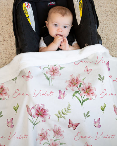Personalized Blanket in Pink Lilys