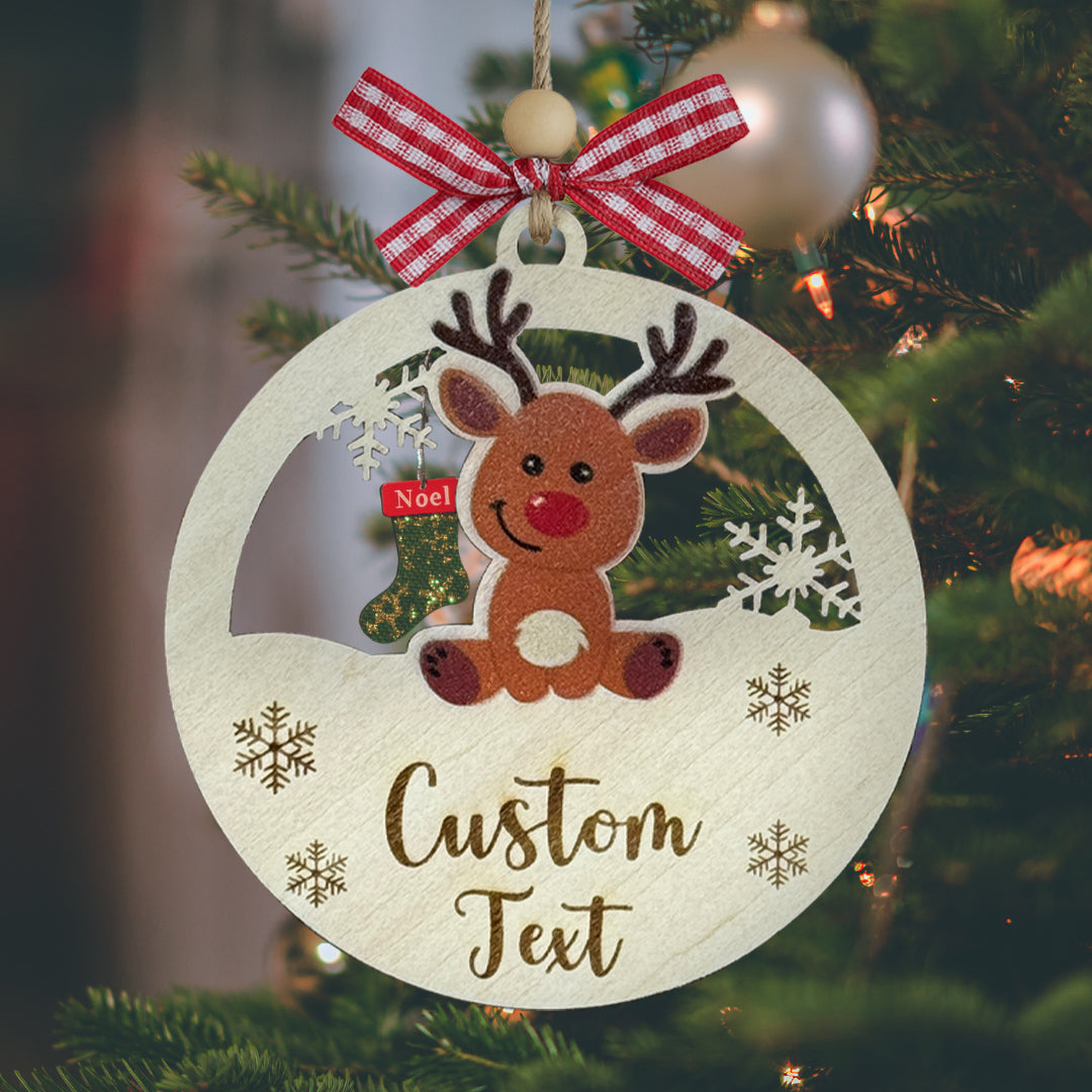 Baby Reindeer Personalized Wood Ornament