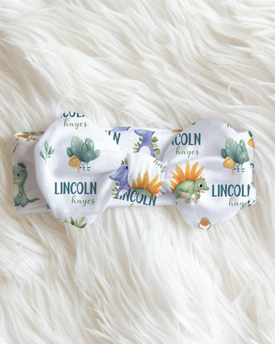 Personalized Bow Headband in Dinosaur Boy