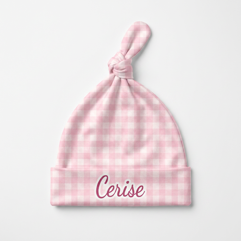 Personalized Knotted Hat in Cherry Blossom Gingham