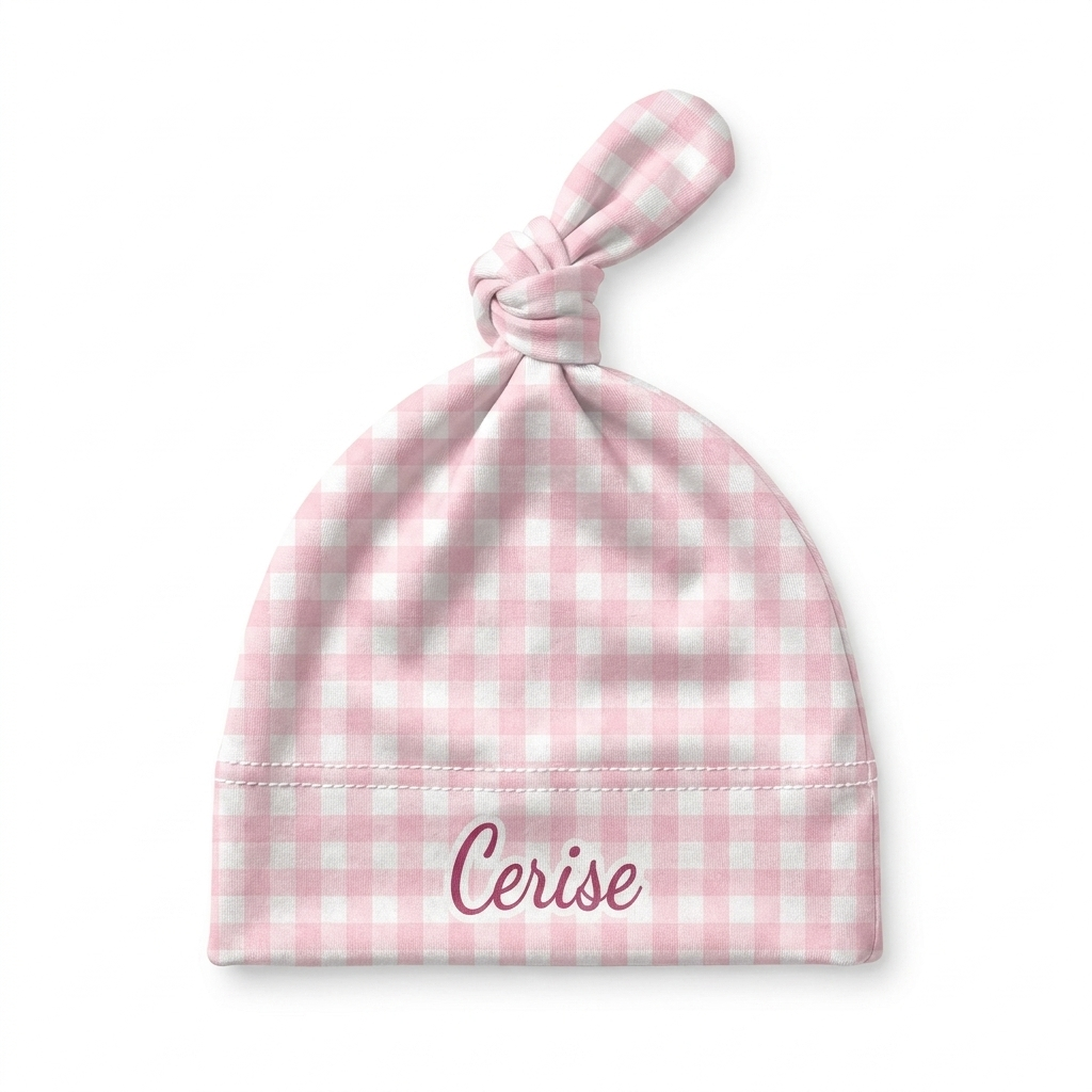 Personalized Knotted Hat in Cherry Blossom Gingham