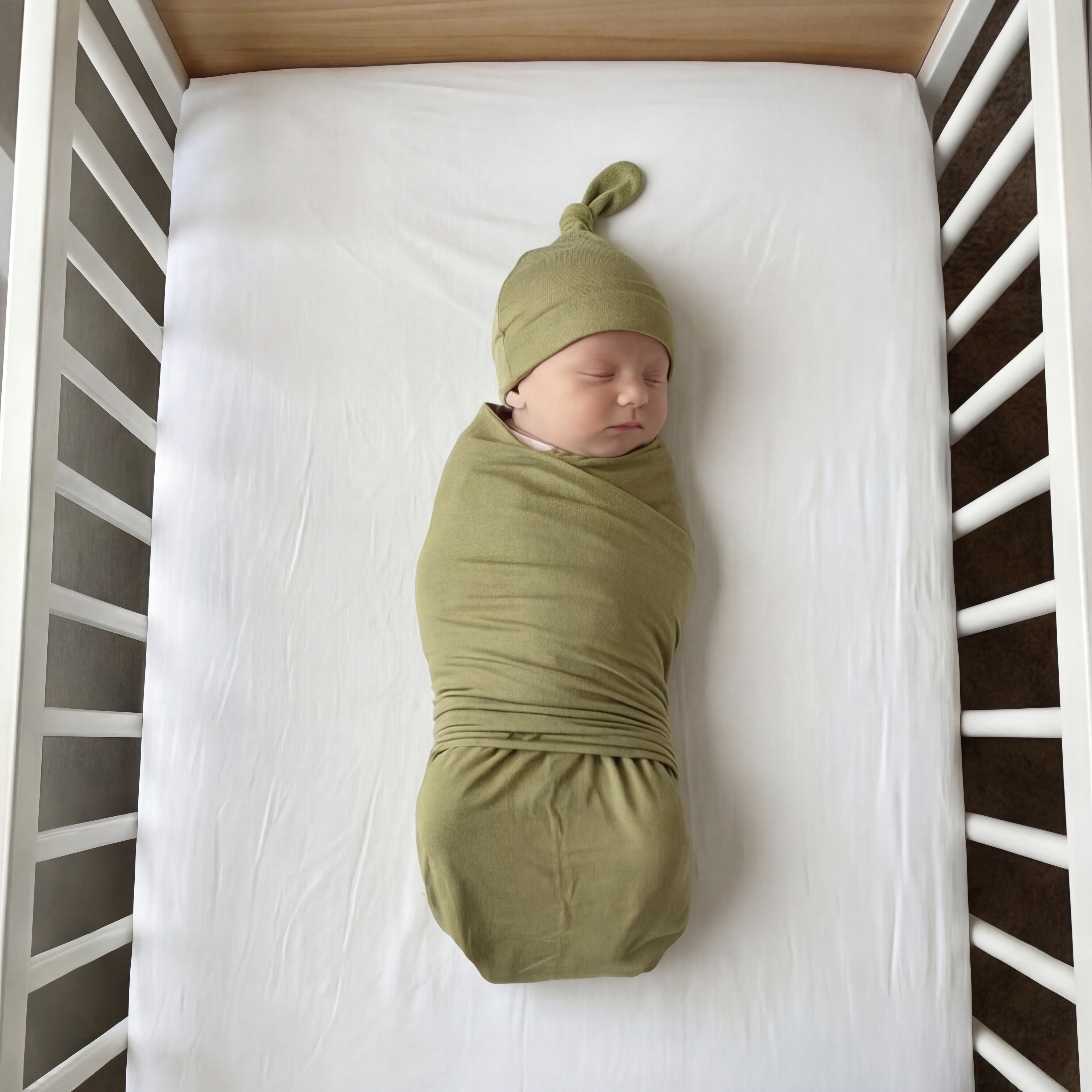 Swaddle with Hat Set in Light Olive