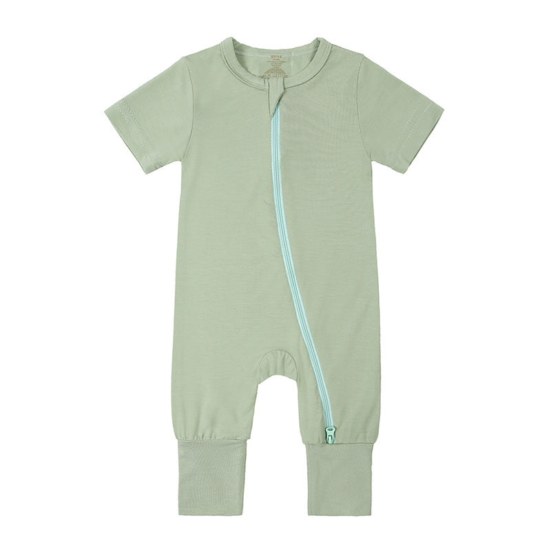 Short Sleeves Zip Romper in Light Olive