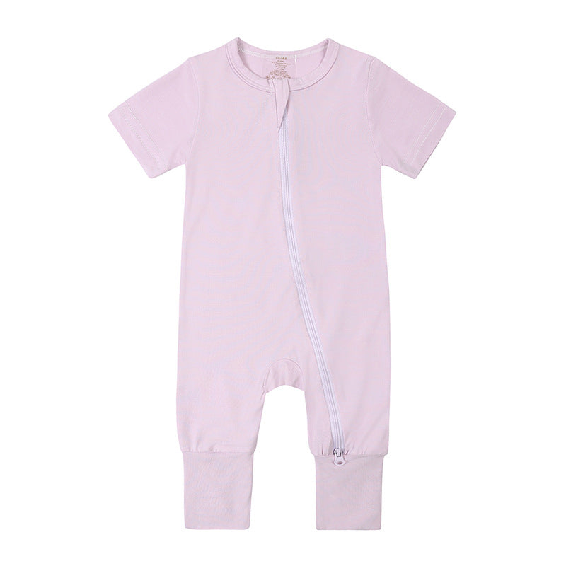 Short Sleeves Zip Romper in Light Purple