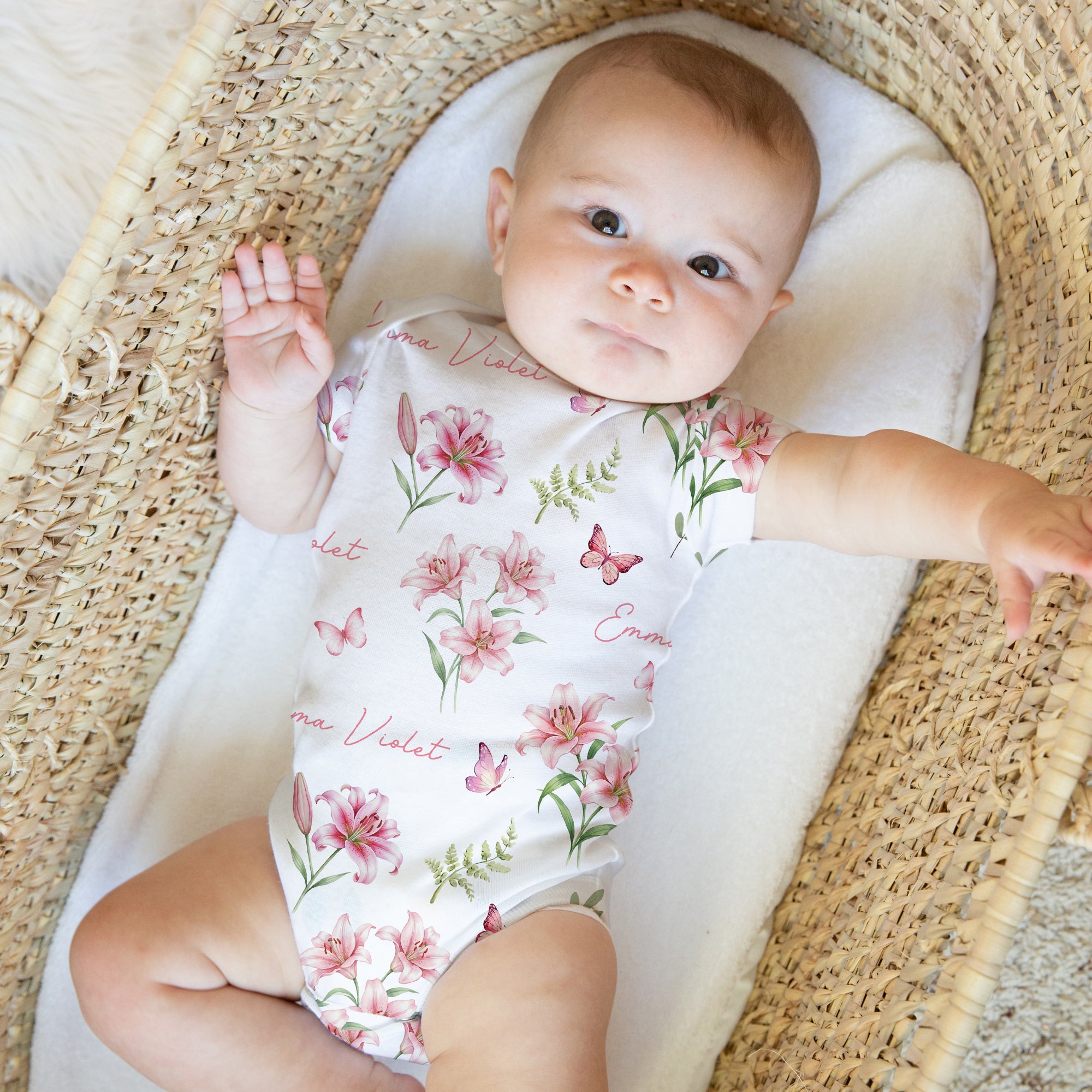 Personalized Bodysuit in Pink Lilys