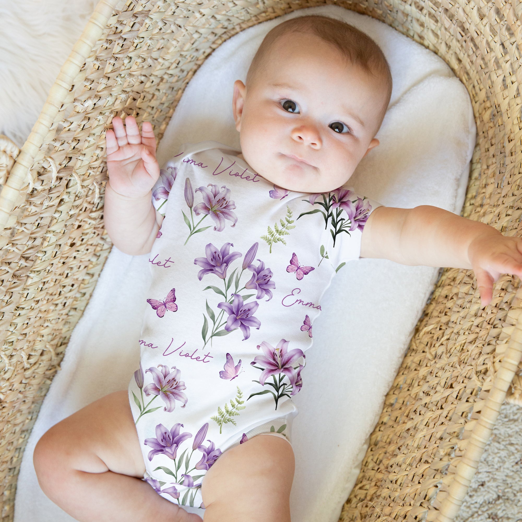 Personalized Bodysuit in Purple Lilys