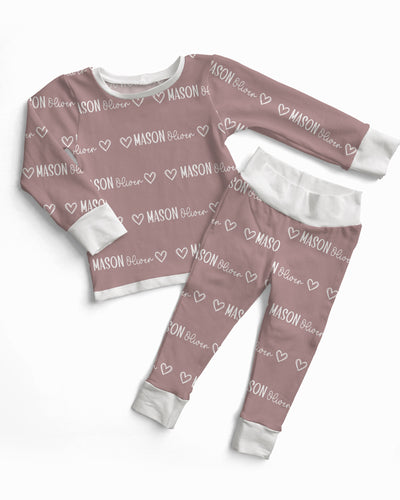 Personalized Baby Pajama Set Mono Name in Mauve
