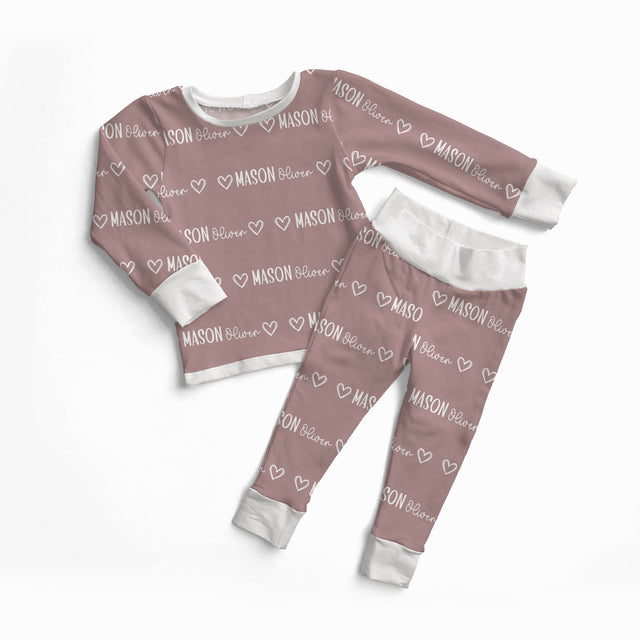 Personalized Baby Pajama Set Mono Name in Mauve