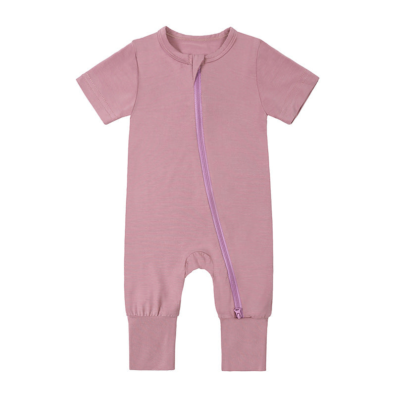 Short Sleeves Zip Romper in Mauve