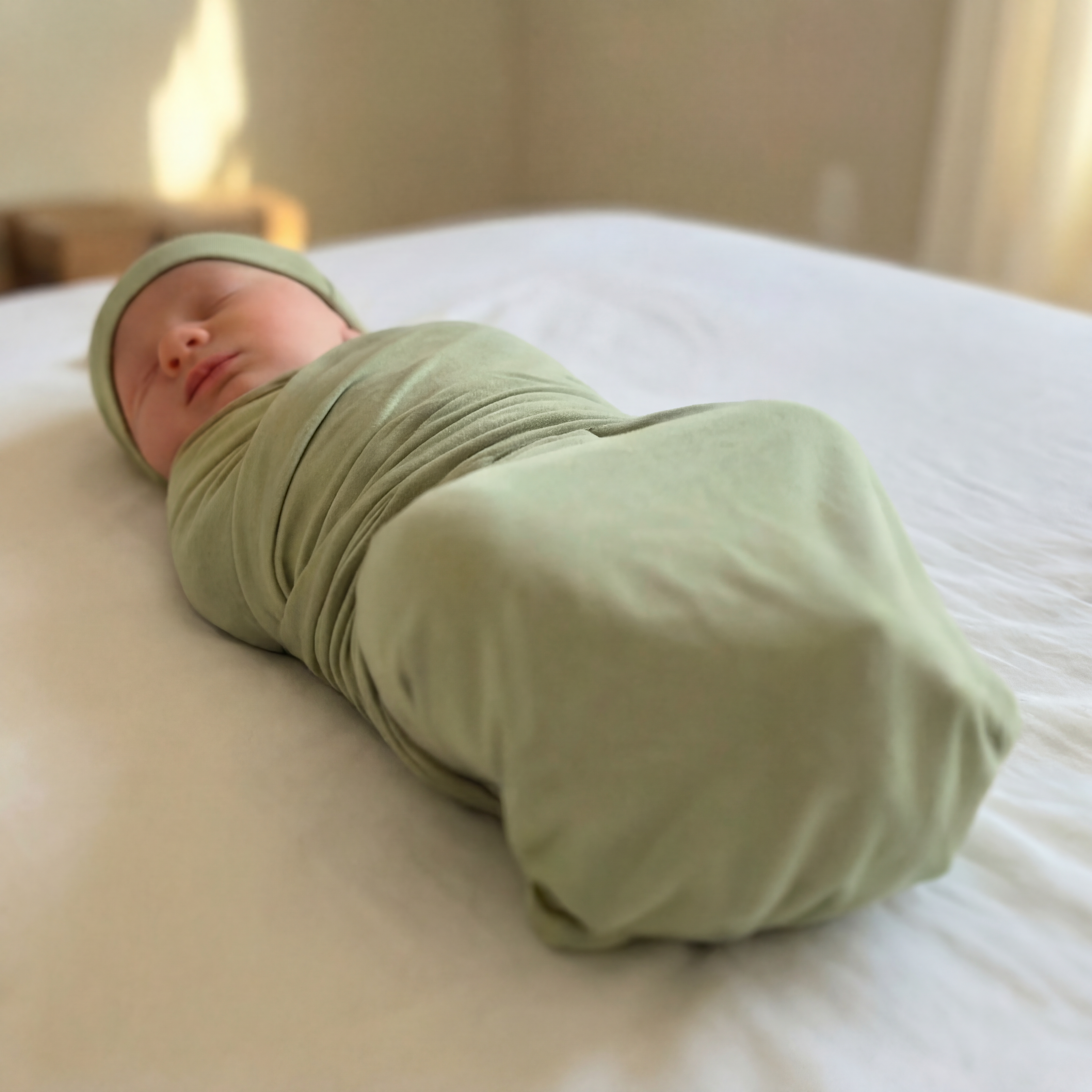 Swaddle with Hat Set in Mint Sage