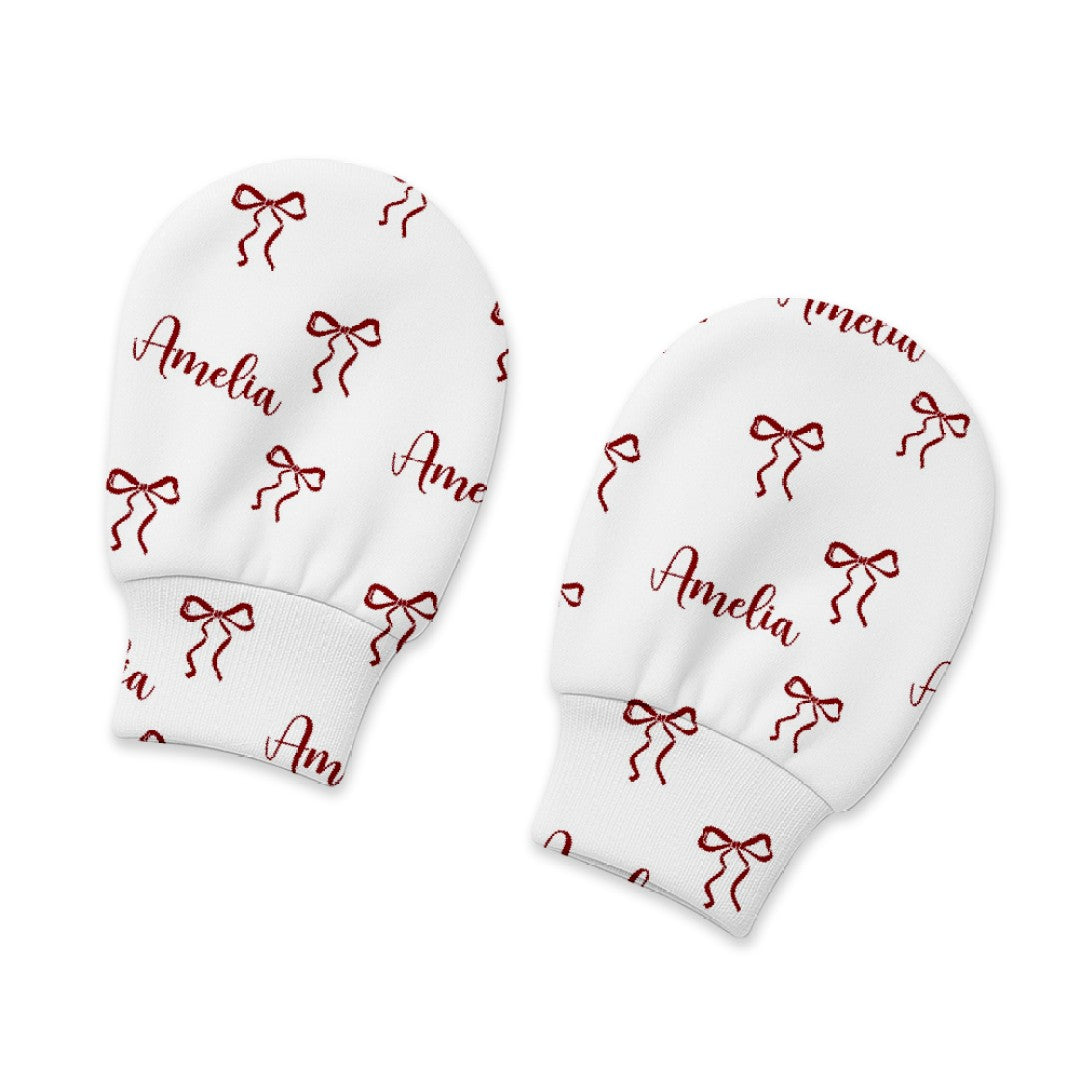 Coquette Ribbon Personalized Baby Mittens