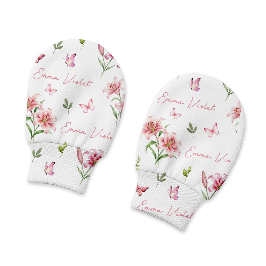 Personalized Mittens in Pink Lilys