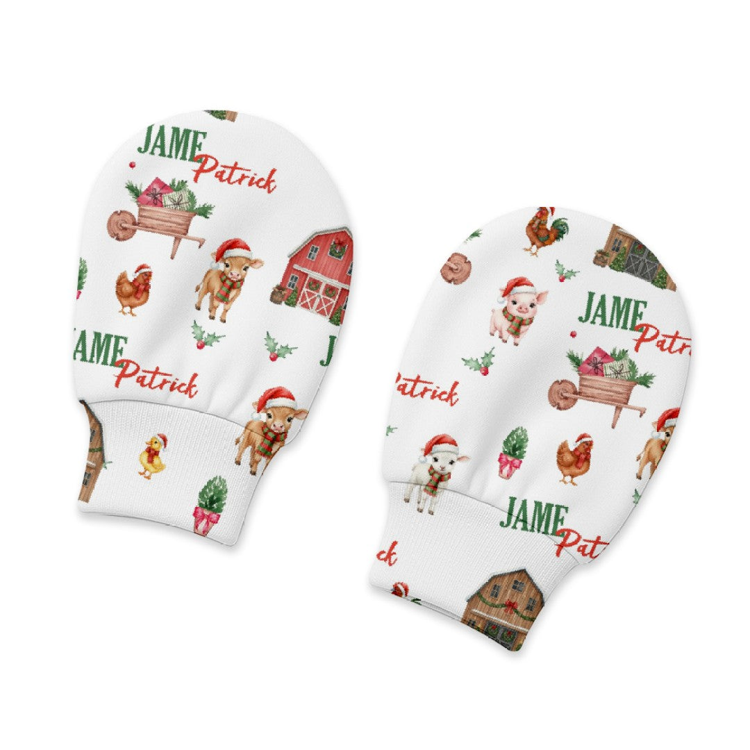 Xmas Farm Personalized Baby Mittens