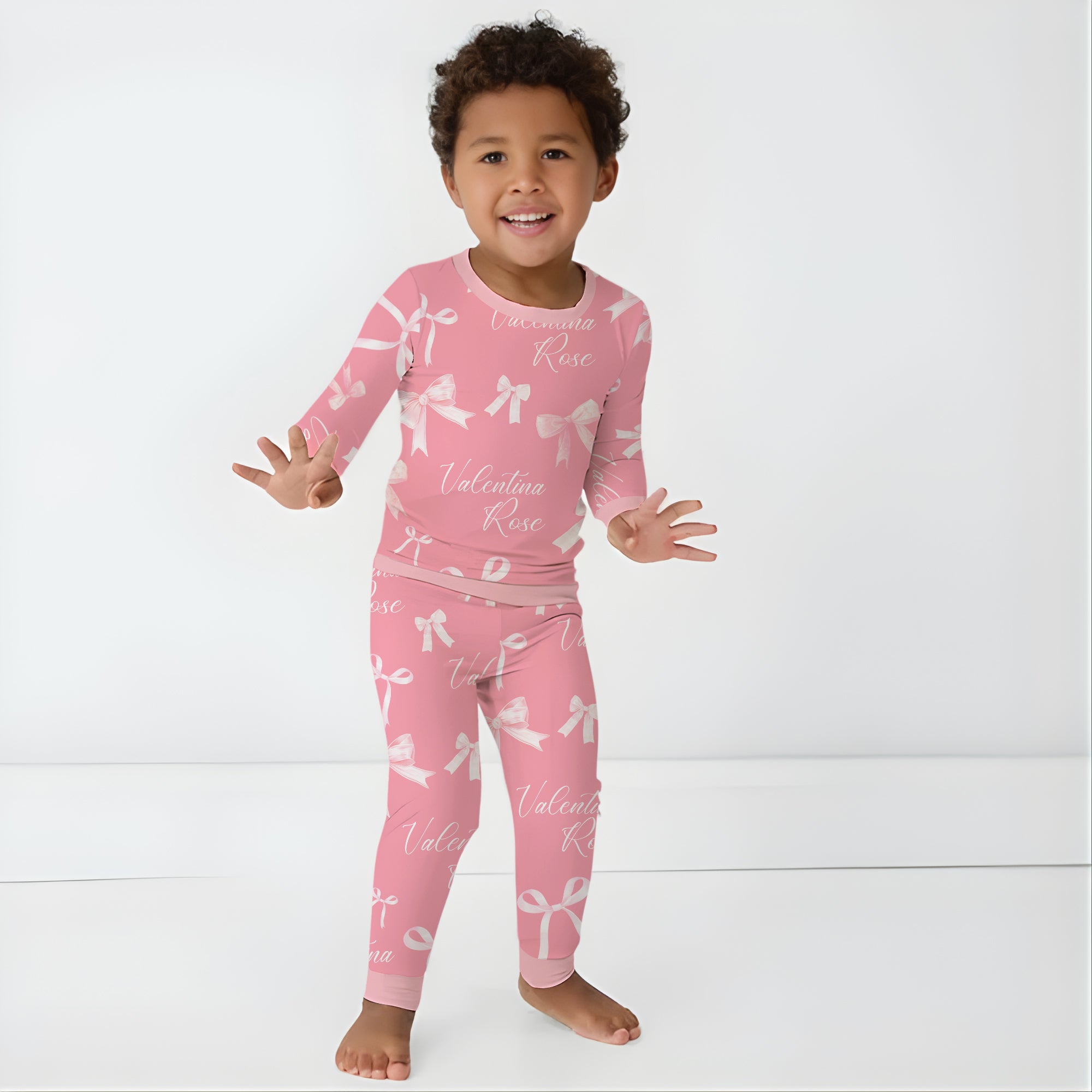 Personalized Pajama Set in Pink Coquette Bow