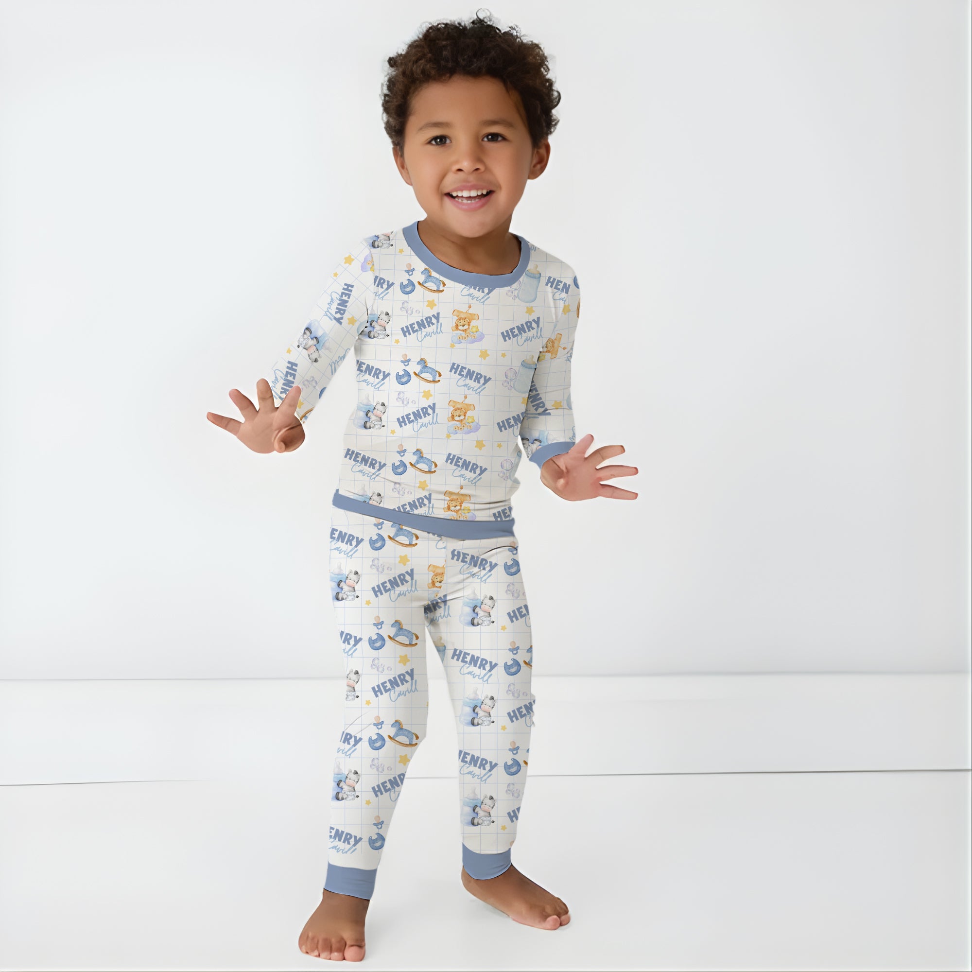Personalized Pajama Set in Blue Milk Drunk