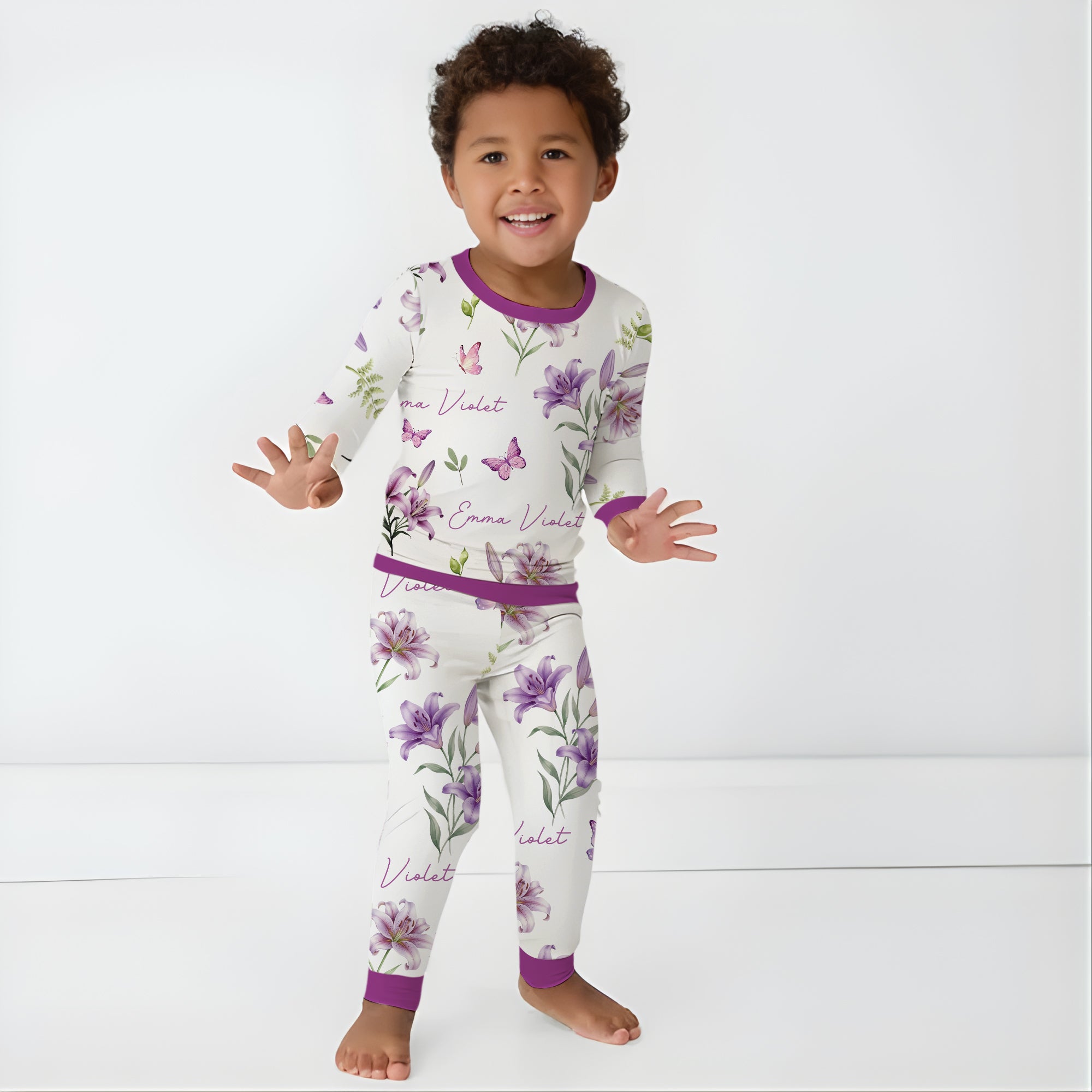 Personalized Pajama Set in Purple Lilys